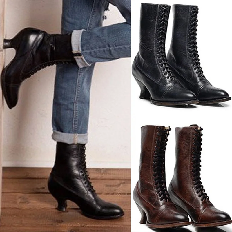 Fashion Winter Cross Strap Women Ankle Boots High Heel Shoes Woman Zipper Office Lady Street Footwear