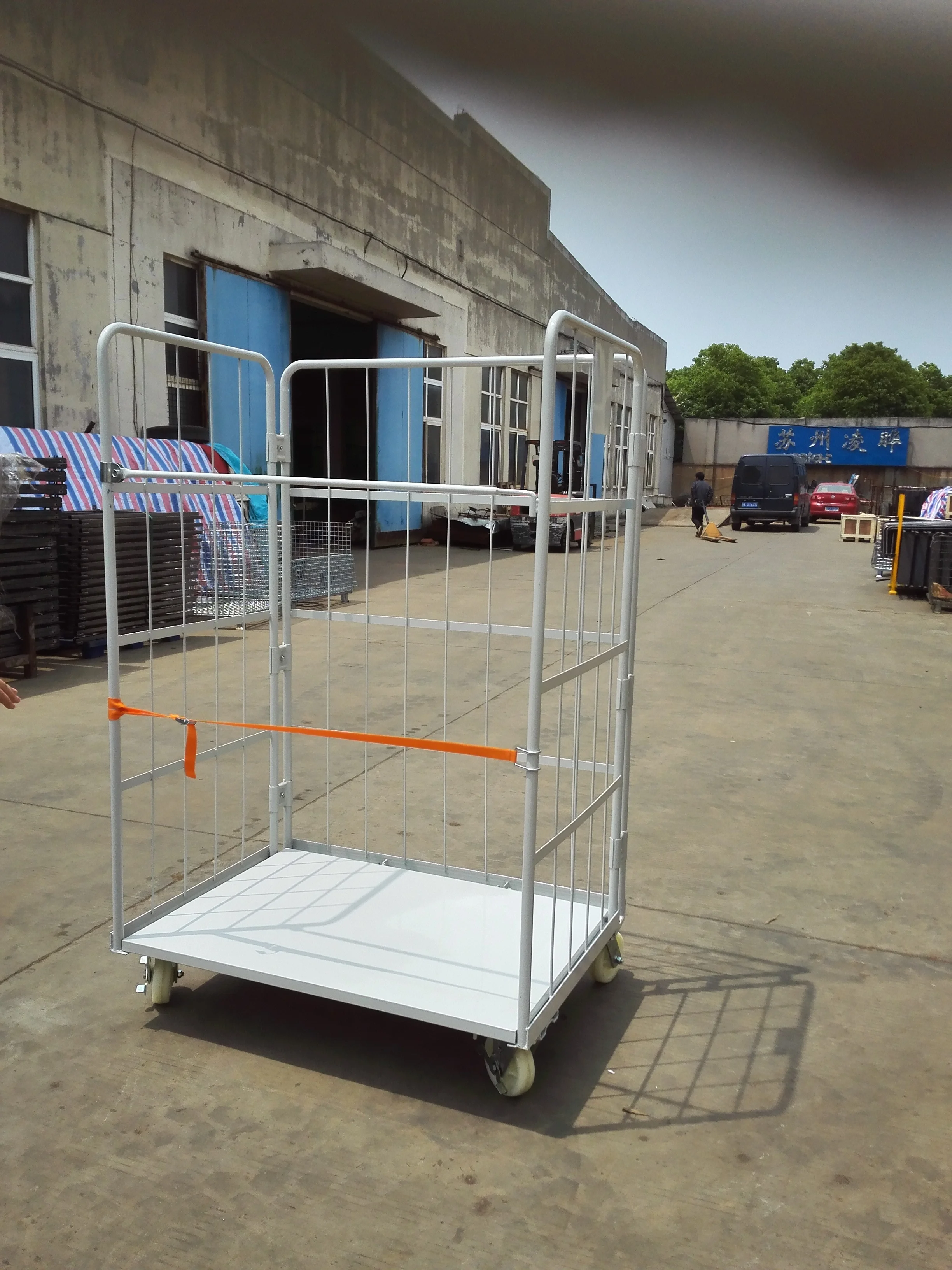 Foldable 4 doors metal  rolling containers with high quality for warehouse