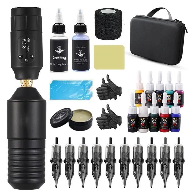 Hot Style Full Complete Tattoo Machine Set Rotary Tattoo Ink Cartridge Needle Wireless Tattoo Machine Kit