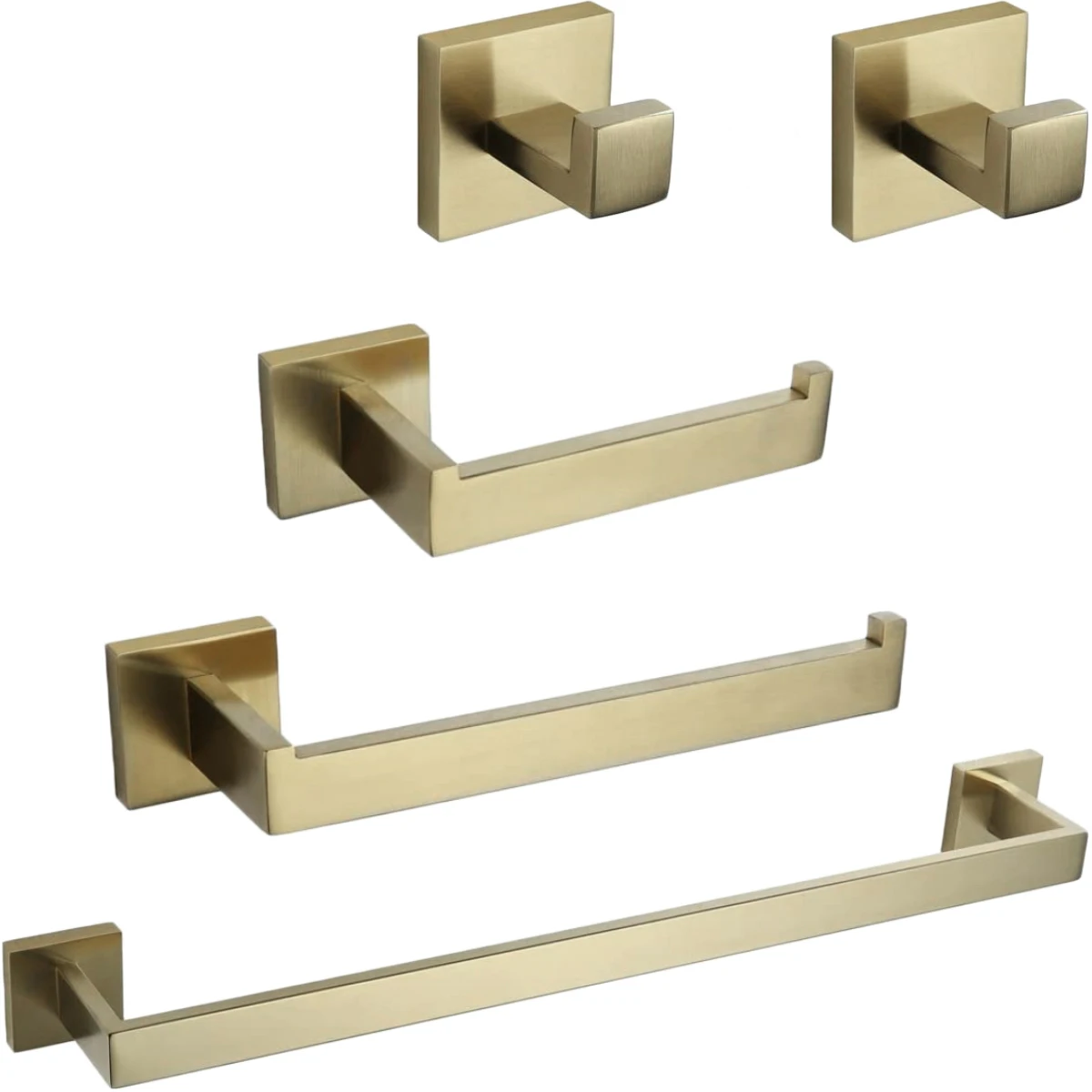 Brushed Gold 5 PCS Paper Holder Towel Bar Robe Hook Stainless Steel Black Bathroom Accessories Set