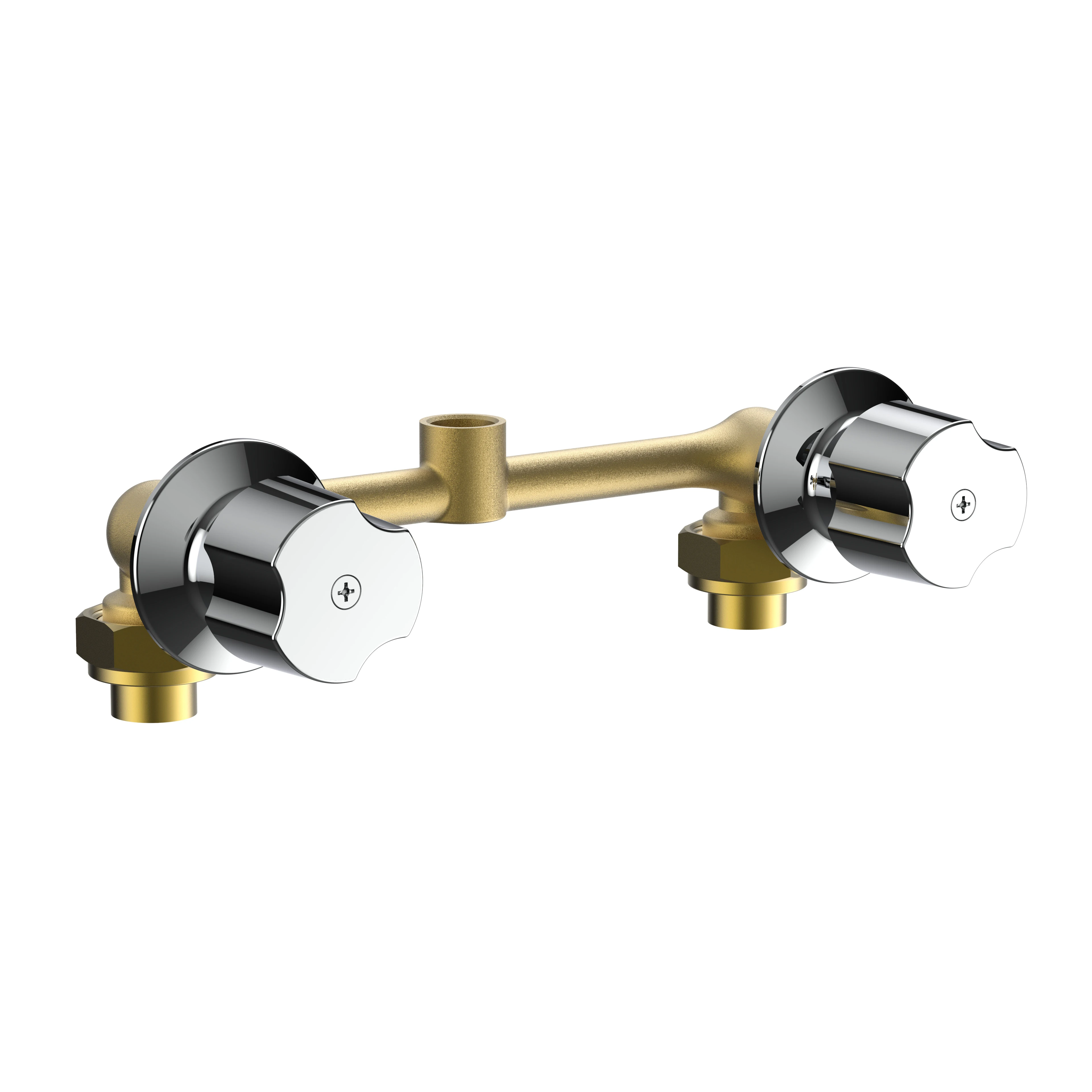 Wall-Mounted Bathroom Faucet With Double Handle Brass Brushed Nickel Knob Control Valve