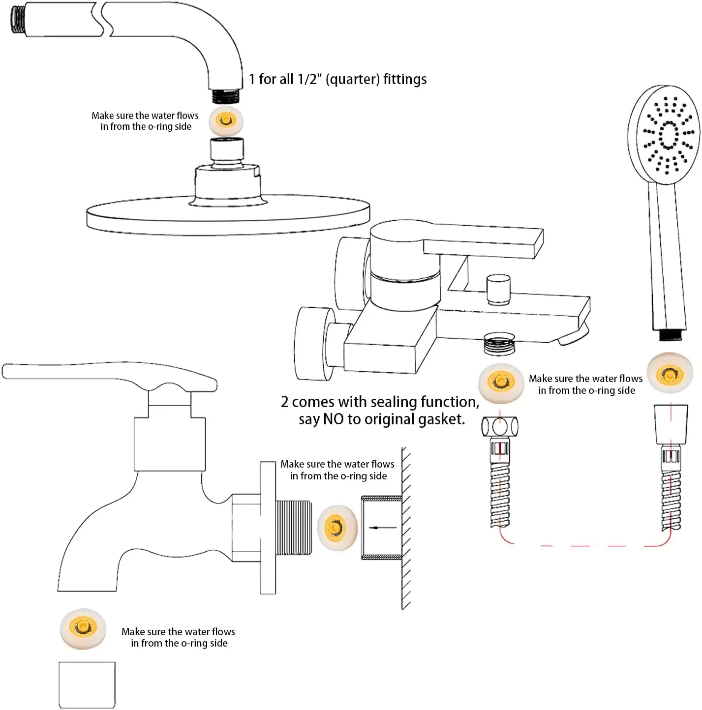 Water Saver Adapter Set Flow Reducer Limiter 1/2 Inch Flow Restrictor Control Valve Flow for Shower Head