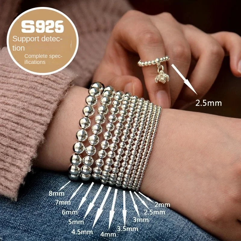 S925 Sterling Silver Beads Light Bead with Red Braided Rope DIY Material Bracelet Loose Bead with Convenient Positioning