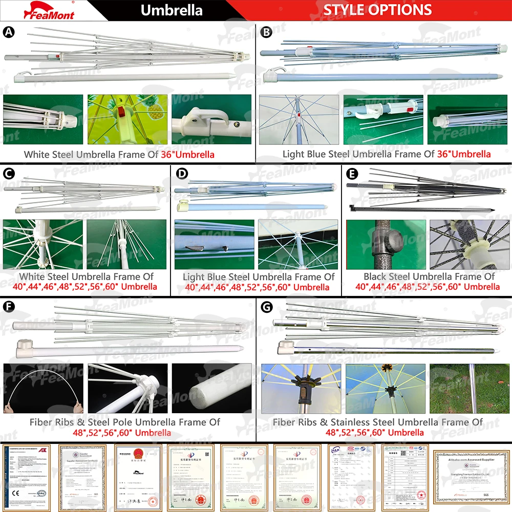 FEAMONT Wholesale pvc umbrella photo print uv protection oxford fabric beach umbrella frame