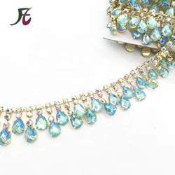 Fashion sparkling gold Green AB rhinestone green acrylic resin diamond tassel chain for shoes/bags/garment