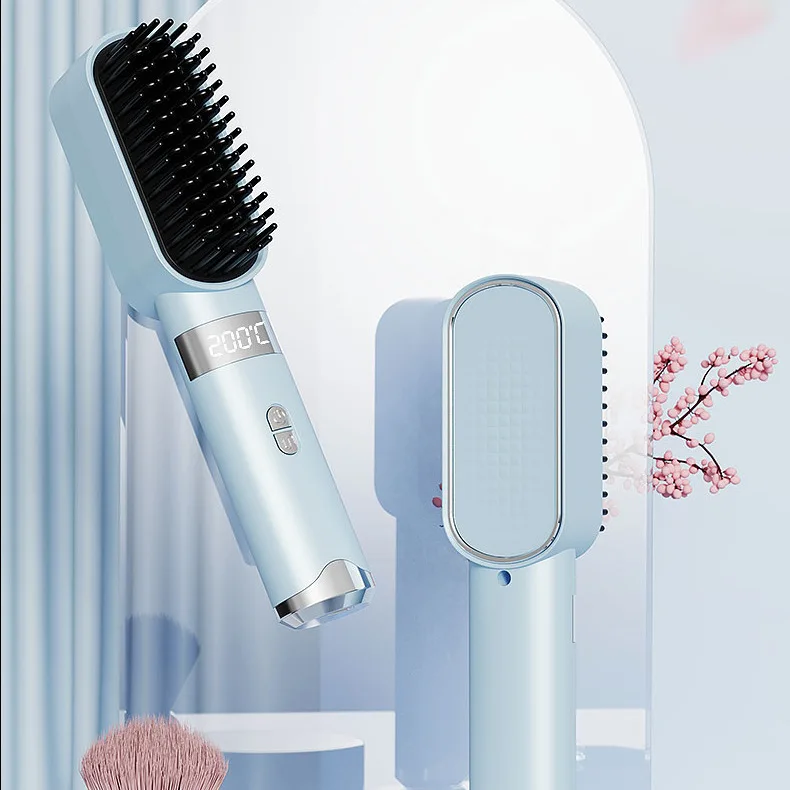 Customized USB Rechargeable Cordless Hair Straightener Portable Electric Wireless Hot Comb with Negative Ion for Hair Care Women