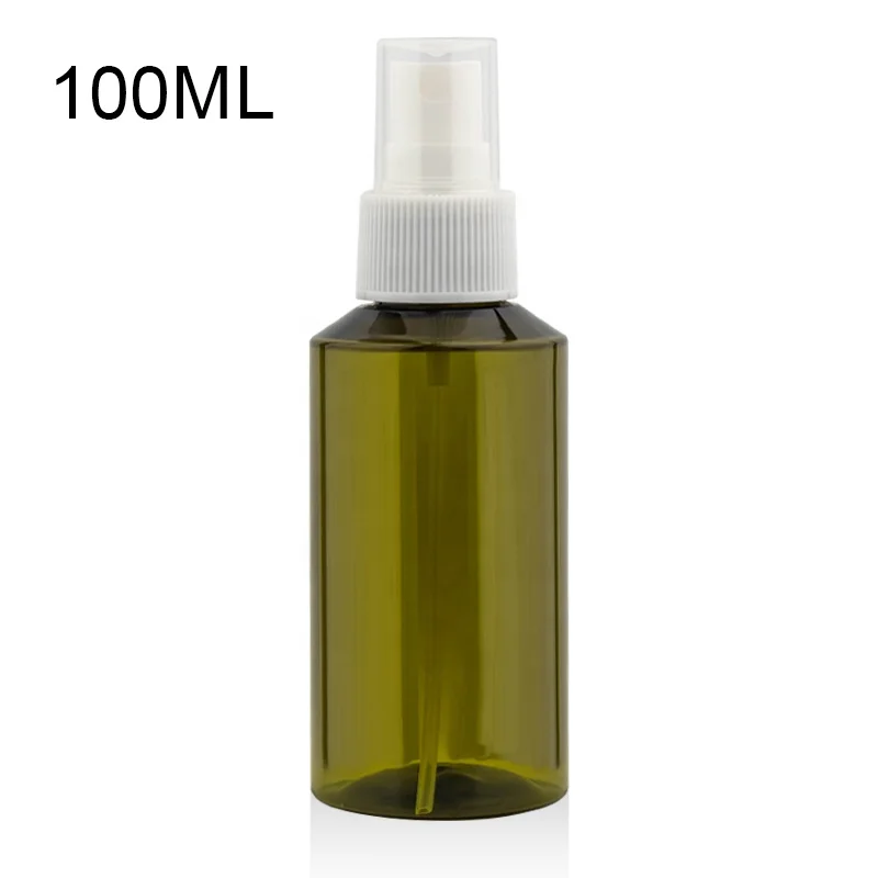 Wholesale Slant Shoulder Empty Container 100ml Dark Green PET Packaging Plastic Bottle for Sterilization Mist Sprayer
