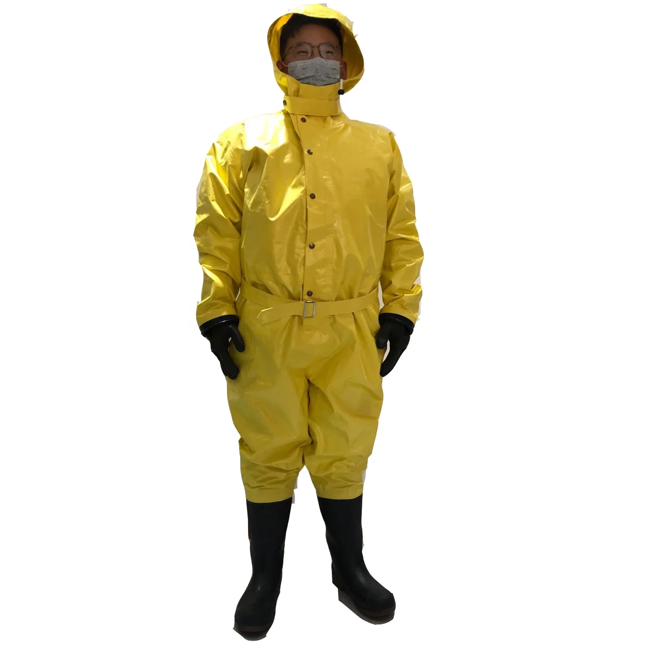 Hazmat жидкая химическая защитная одежда из ПВХ, поддерживаемая желтая Анти-кислотная и щелочная одежда