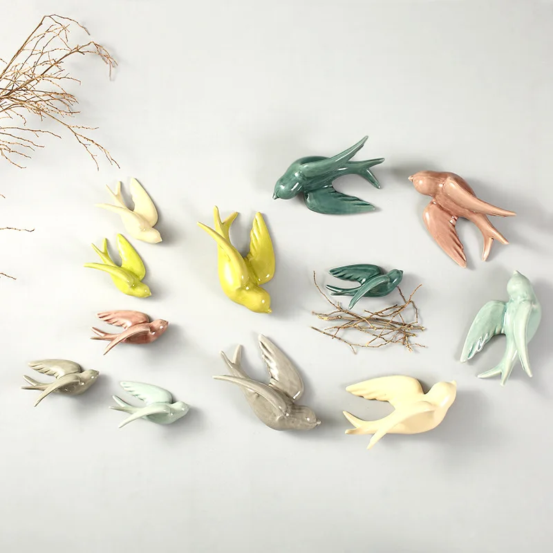 Nordic ceramic 3D birds doves sparrows swallows wall mounted decor sculptures
