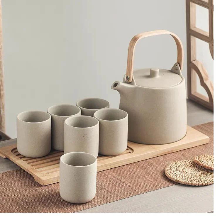 Tea maker 1L porcelain Teapot with tea cup and bamboo handle for afternoon tea