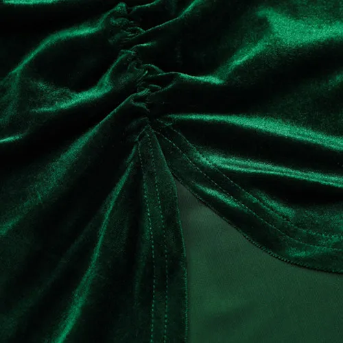 Vintage Elegant Green Velvet Dress Single Sleeve Slim Fit Pleated Wrapped Hip Dress for Women