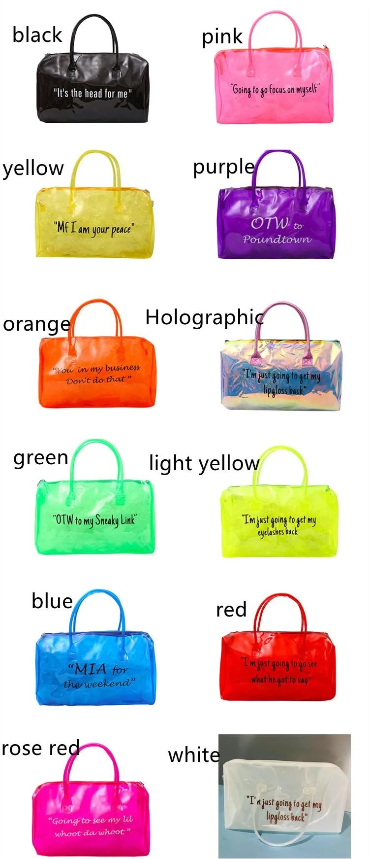 Wholesale Women Custom Iridescent Spennanight Overnight Waterproof Hologram Spend The Da Pvc Duffle Bag Clear Weekend Duffel Bag