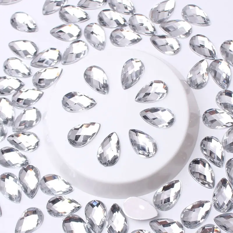 Earth Acrylic Rhinestones Water Droplet 8 x13mm 2000Pcs Color Flat Back DIY Decoration Nail Art Eyebrow Center Decoration
