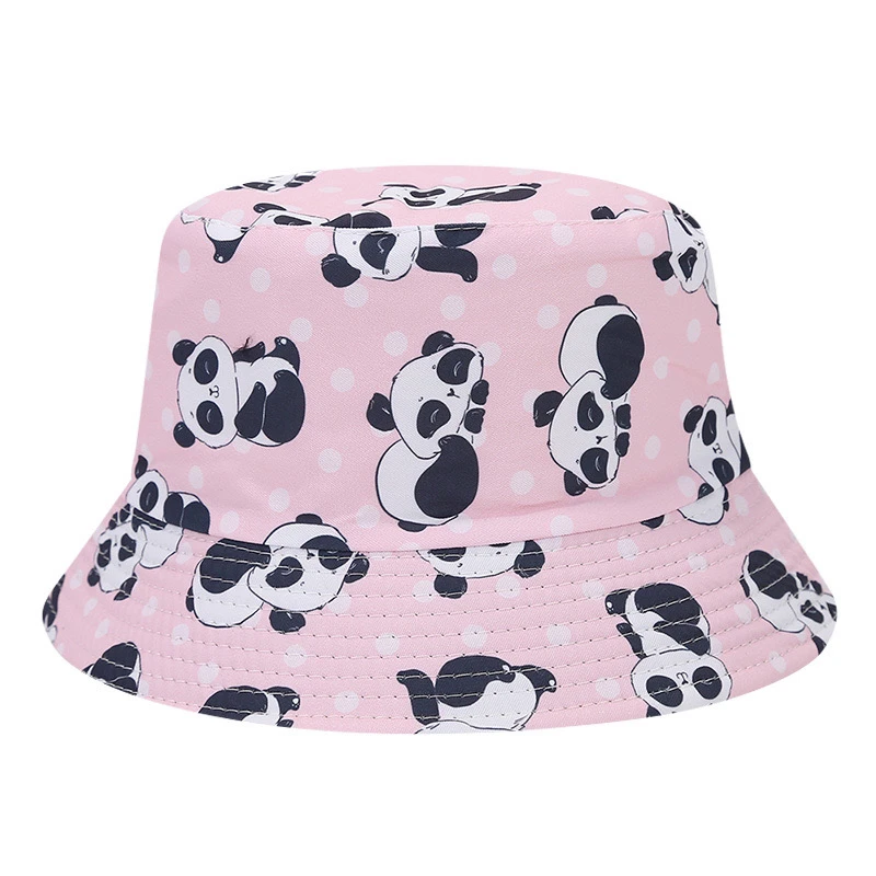 Outdoor leisure cartoon small animal giant panda double face wear fisherman hat printed sun hat children printed flowerpot hat