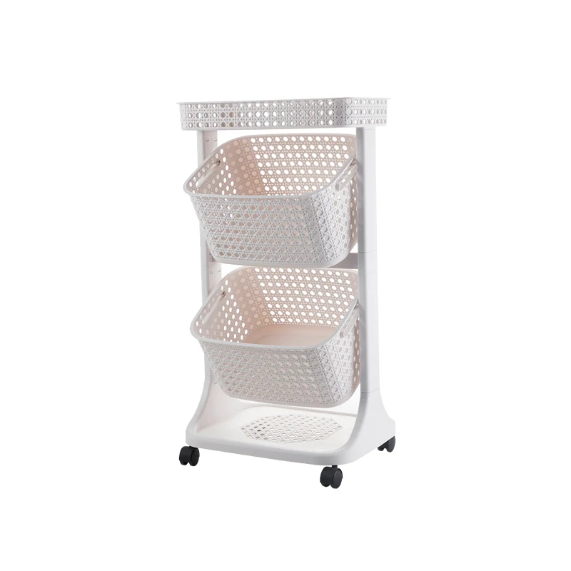 3 Tiers Versatile Plastic Laundry Basket Cart with Wheels Clothing Bin Toy Basket Snack Organizer Decorative Laundry Hamper