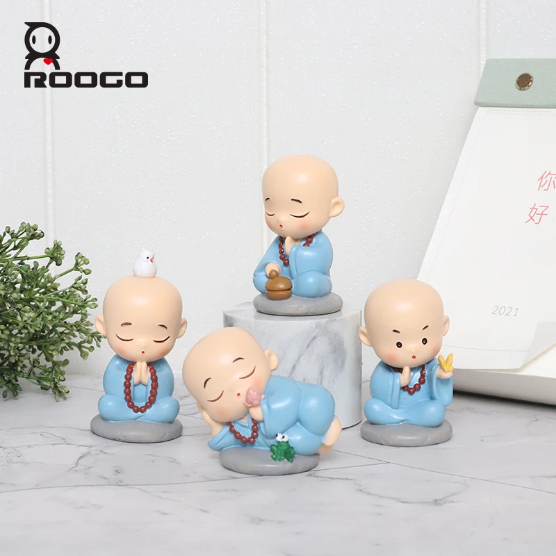 Roogo Practice Of The Little Monk Resin Decor Figurines Cute Little Novice Buddhist Style Handmade Crafts