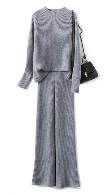 Winter 2023 Plus Size Ladies Laungewear Sweater Wool Cashmere Knit Trousers and Sweater Two Piece Set popular casual