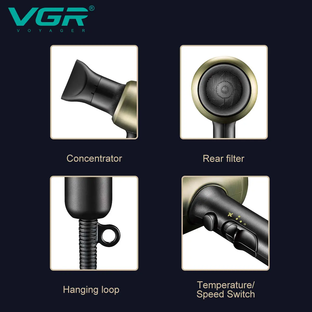 Vgr V-453 New Design 1800-2200w Powerful Electric High Speed Salon Professional Hair Dryer