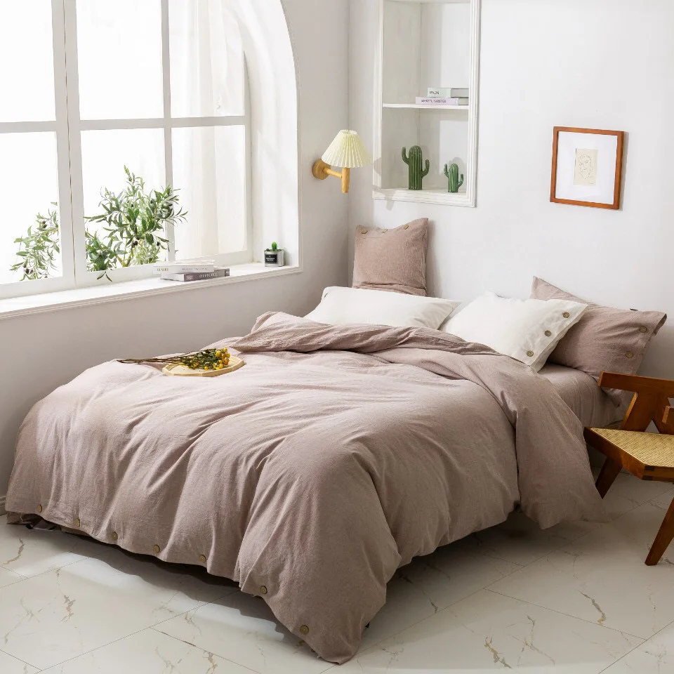 ODM/OEM Pure Natural Organic Linen Bedding Bed Soft Comforter Cover Solid Color Set