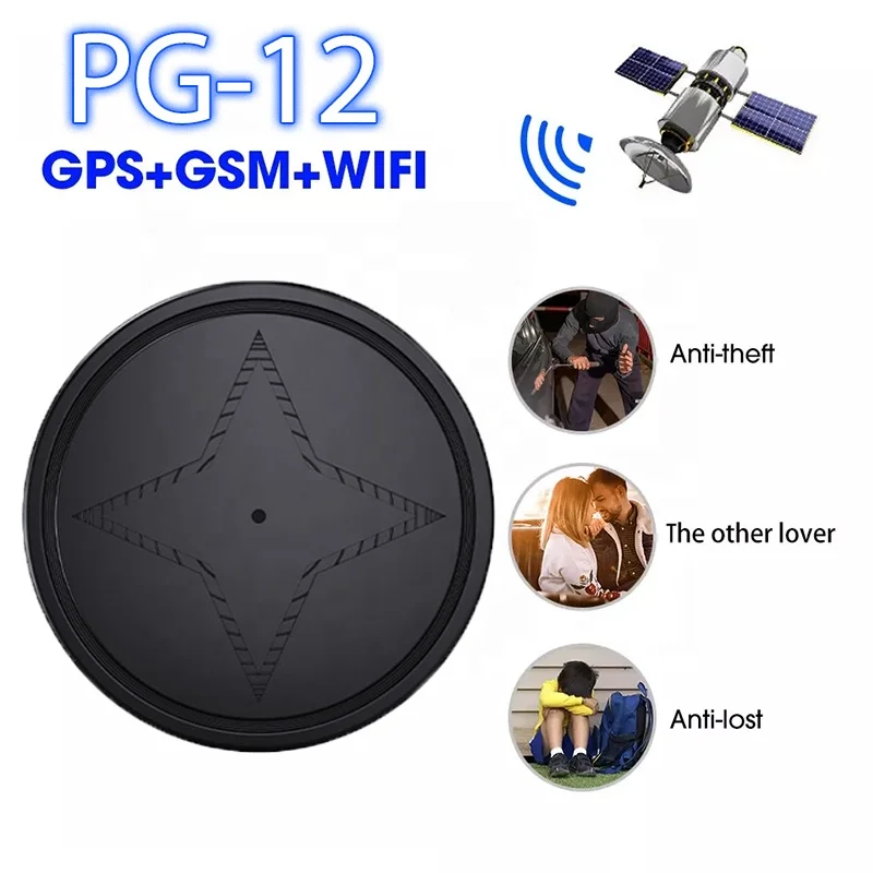 Pg12 Round Smart  Wireless 500mah Rechargeable Usb Anti-lost SOS Device Voice Monitoring GPS Tracker For Car Pets