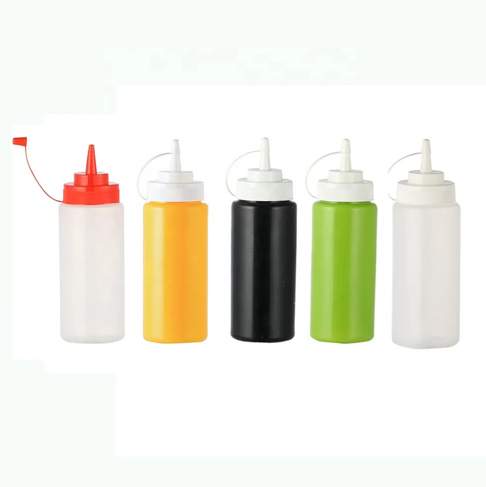 Empty Custom Food grade Cylinder pe packaging plastic squeeze plastic sauce bottle Condiment Ketchup  BBQ, Chili Sauce