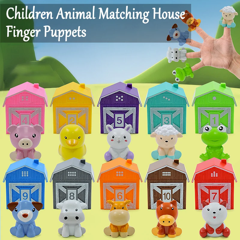 Animal Matching House Montessori Toy with Finger Puppets for Color Sorting and Pairing Games Sensory Toys for Children