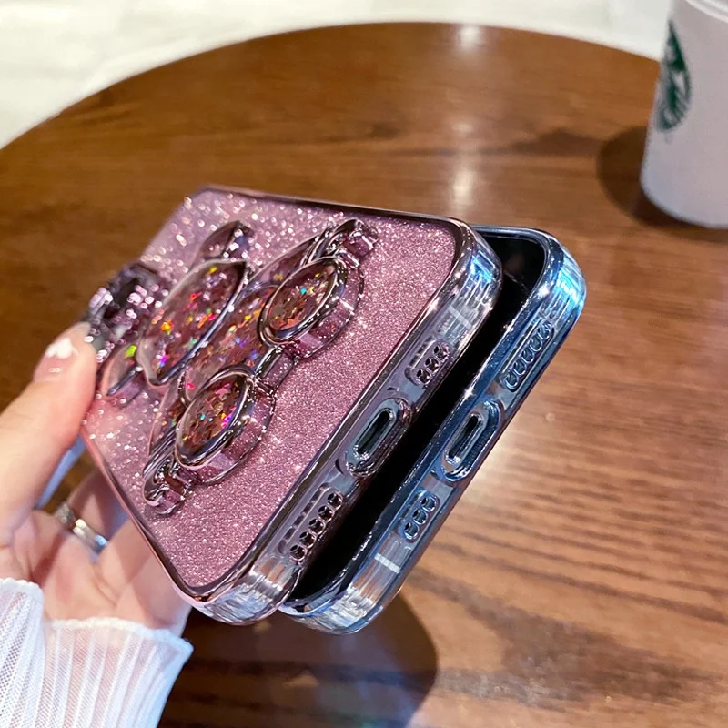 WOWCASE glitter with lens protector bling Electroplated Bear TPU Back Cover Phone Case for iPhone 14 13 12 11 Pro Max 7 8 plus