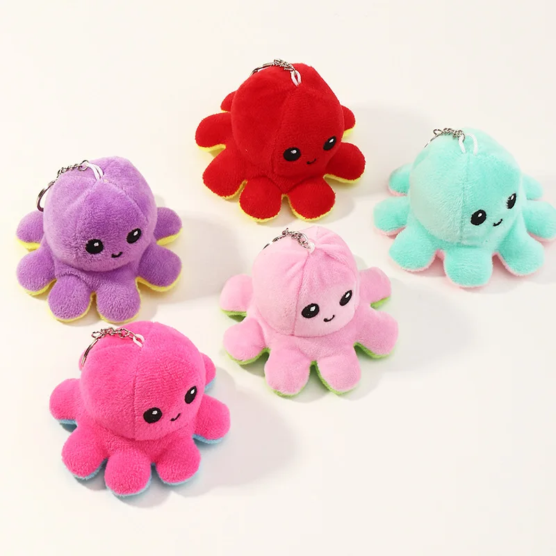 
Flip Octopus Pendant Key Chain Color Stuffed Plush Octopus Doll Key Ring 