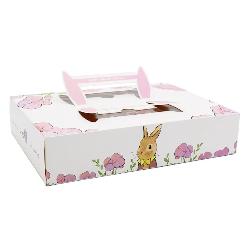 Cartoon animal rabbit cat portable 6 pieces white card egg yolk crisp packaging box
