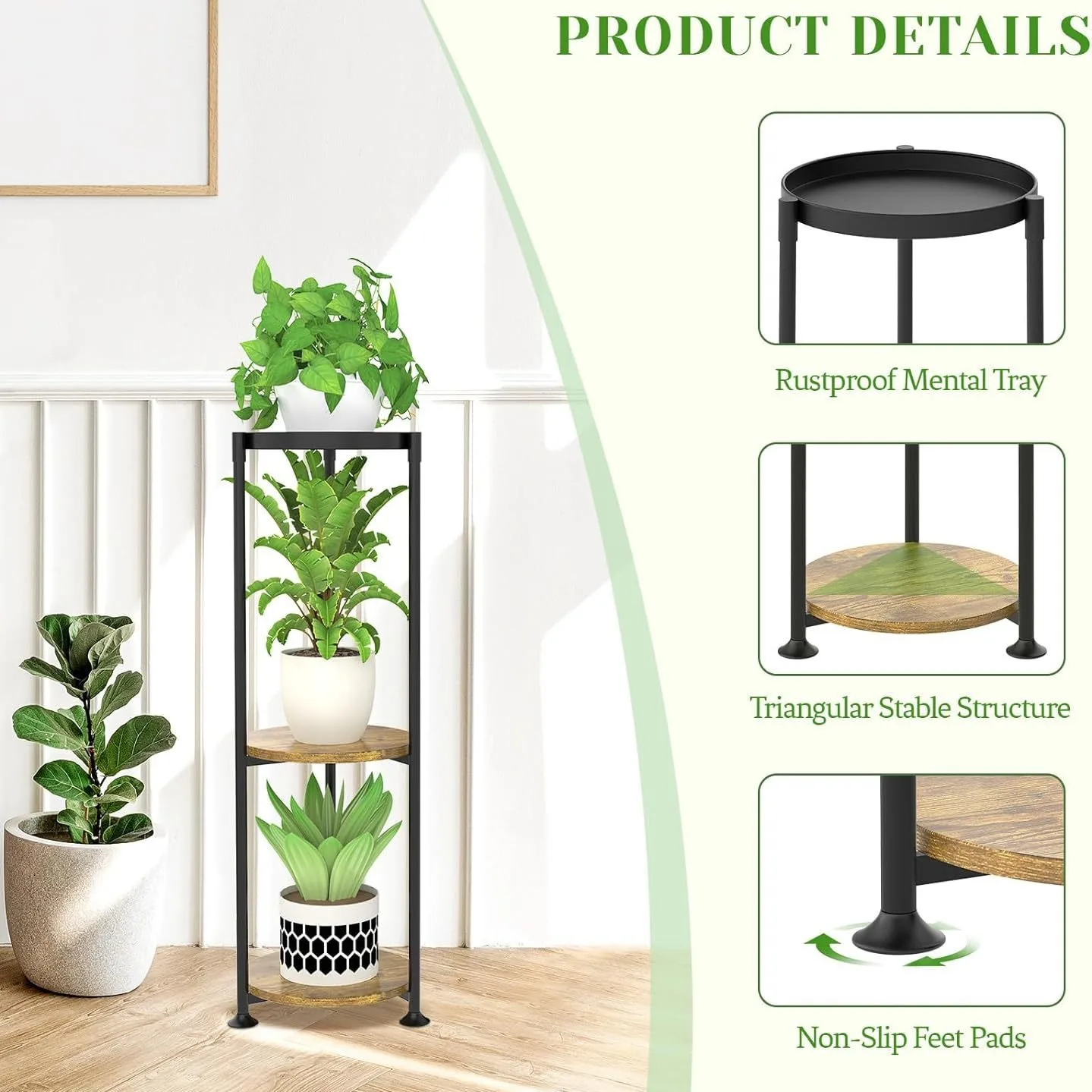 3 Tier Plant Stand Rack Multiple Flower Pot Holder Shelf Indoor Outdoor Planter Display Shelving Unit for Patio Garden Corner