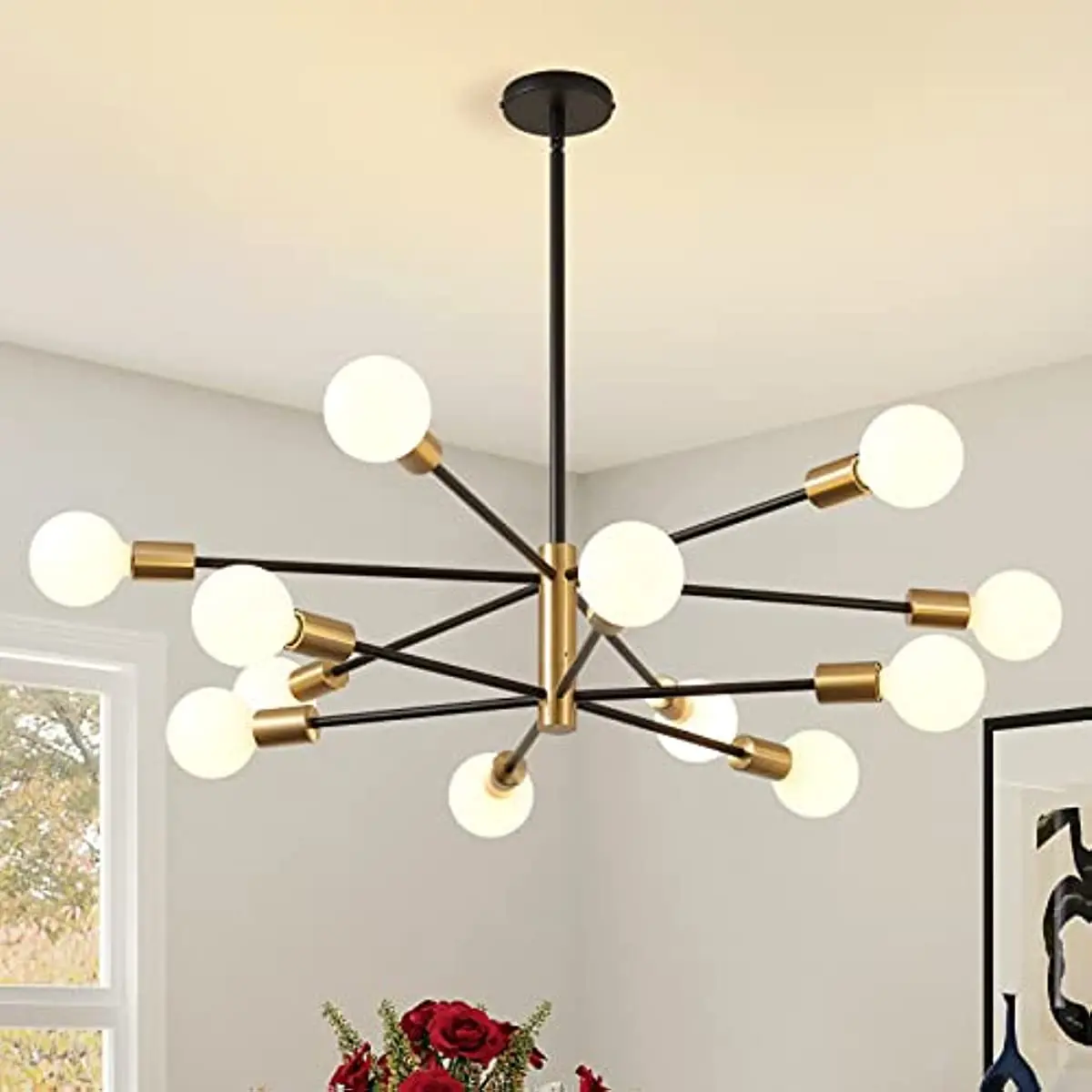 Modern Sputnik chandeliers 12 lights Black and gold chandeliers Medieval LED chandeliers Height adjustable ceiling lamps