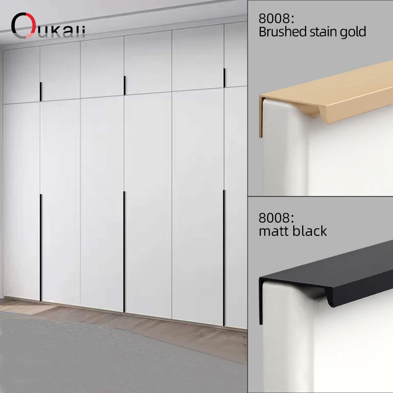 Oukali Simple 800mm Aluminum Profile Hidden Handle Embedded Kitchen Wardrobe Profile Drawer Cabinet Furniture 128Mm Gold Handles