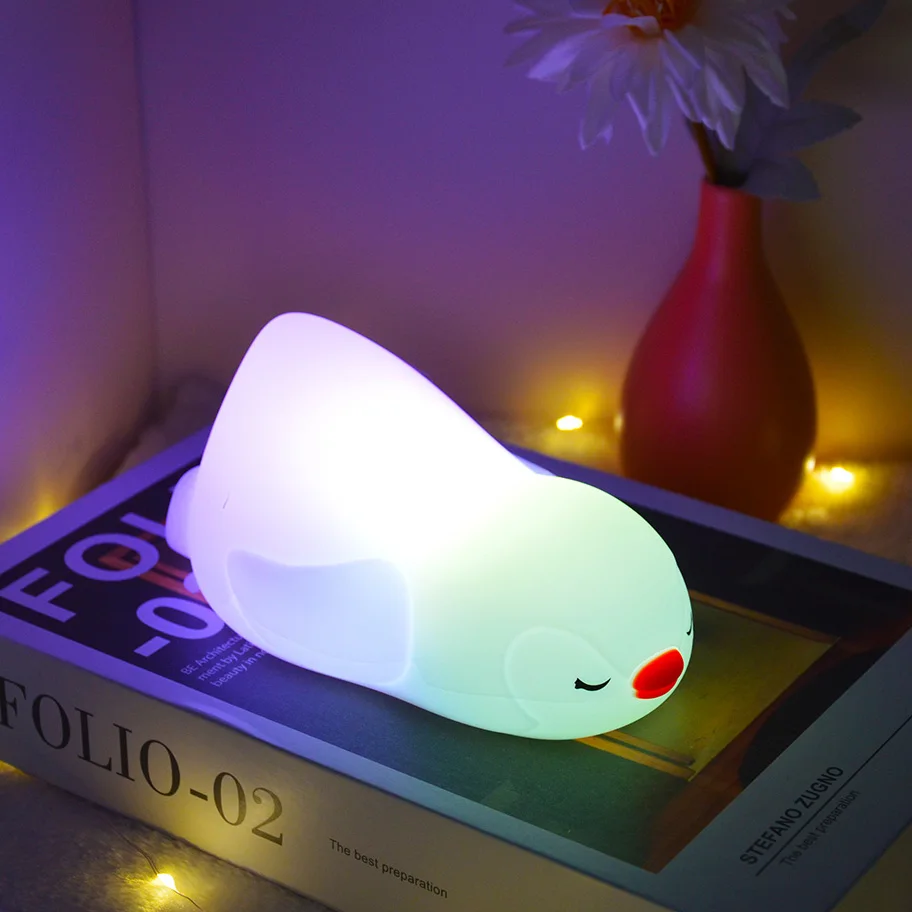 LED Lie down duck bedside Squishy Duck night light Cute Light Up Duck Silicone Dimmable Nursery Nightlight