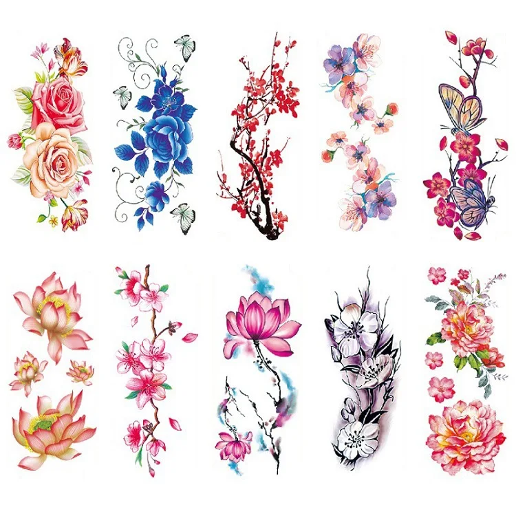 New Fashion Removable Lady Flowers Waterproof Beauty Body Semi Permanent Blossom Tattoo Sticker TBX9010-9037