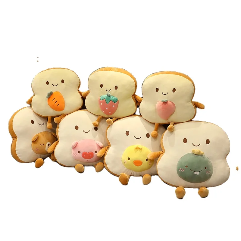 Custom logo winter cartoon warm hand bread pillow toast plush toys office waist fold air conditioning quilt wholesale promotion