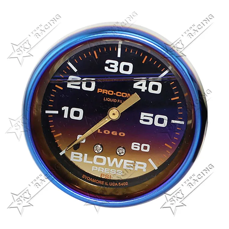 Auto Car Meter Blower Boost Meter Gauge Titanium Blue 60Psi Turbo Boost Blower Meter Gauge Auto Car Meter 65mm Boost Gauge