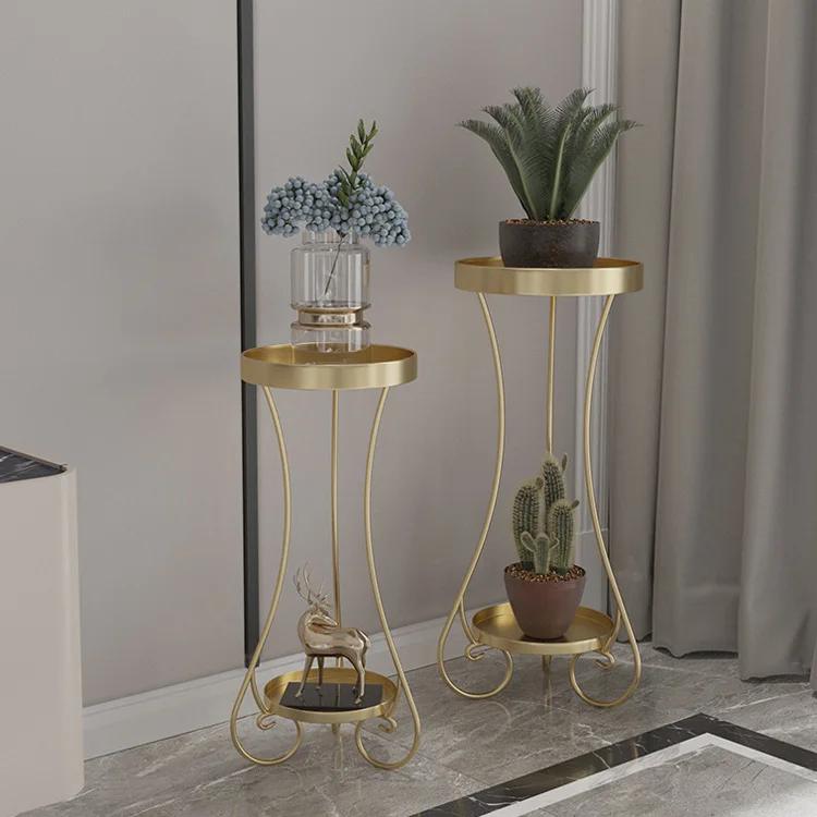 Подставка для растений, роскошный элегантный светильник для домашнего декора, металлическая подставка для растений с 2 полками, декоративная полка для цветочных горшков в гостиной