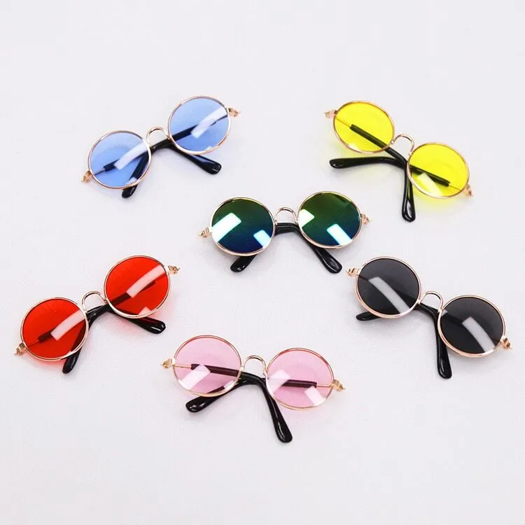 Funny Pet Cat Dog Sunglasses Round Metal Classic Retro Sunglasses Pet Hippie Party Costume Photo Props Cosplay Glasses
