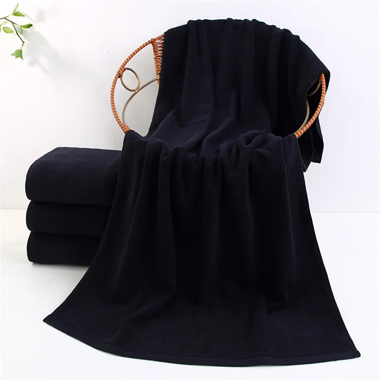 Custom Logo Cotton Black Towels For Hotel Home Black Makeup Towels 35x75cm 70x140cm Terry Cotton Black Bath Towel Sets