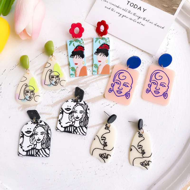 Fashion Trendy Jewelry 2023  DIY  Graffiti Flower Resin Acrylic Dangle Polymer Clay designer Earrings