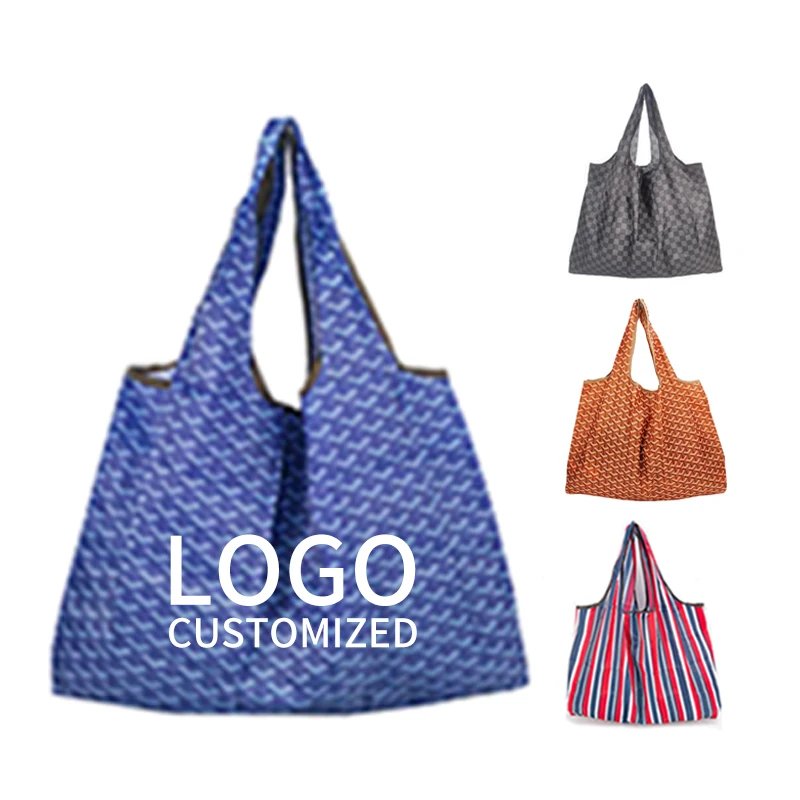 Cartoon Reusable Rpet Polyester Grocery Bag Custom Printed Logo 210D Oxford Cloth Folding Shopping Tote Bag
