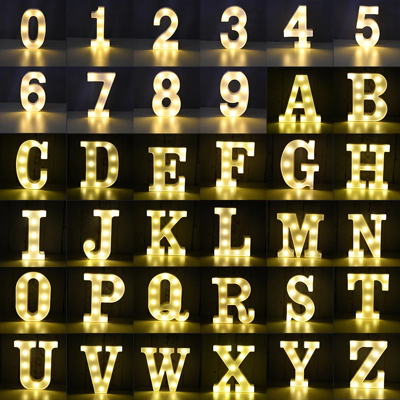 3D LED Night Lamp 26 Letter 0-9 Digital Marquee Sign Alphabet Light Wall Hanging Lighting Lamp Light up Letters