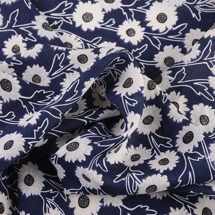 Manufactory wholesale in stock 45s*45s woven sunflower floral printed rayon bangkok dress fabric textile