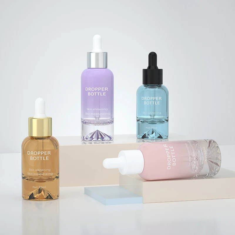 Luxury Custom Round Shape 30ml 50 ml Cosmetic Hair Oil Squeeze Glass Face Serum Essential Oil Dropper Bottle For Oil