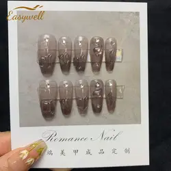 Custom handmade Long French White Stars Shining Gel Nails Diamond Press On Full Cover Acrylic Finger Nail Tips