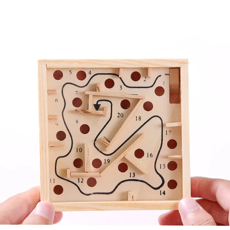 Creative wooden mini maze toy handheld game kids educational learning toys custom logo