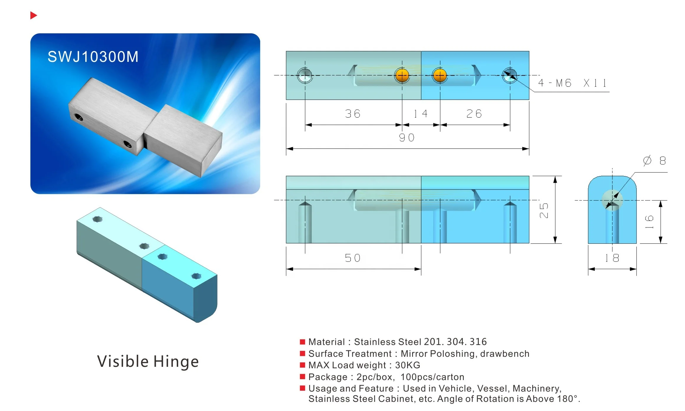 High Quality Low Price Custom Heavy Duty Door Hinge Stainless Steel Hinges 304 Visible Hinge For Vehicle&Vessel
