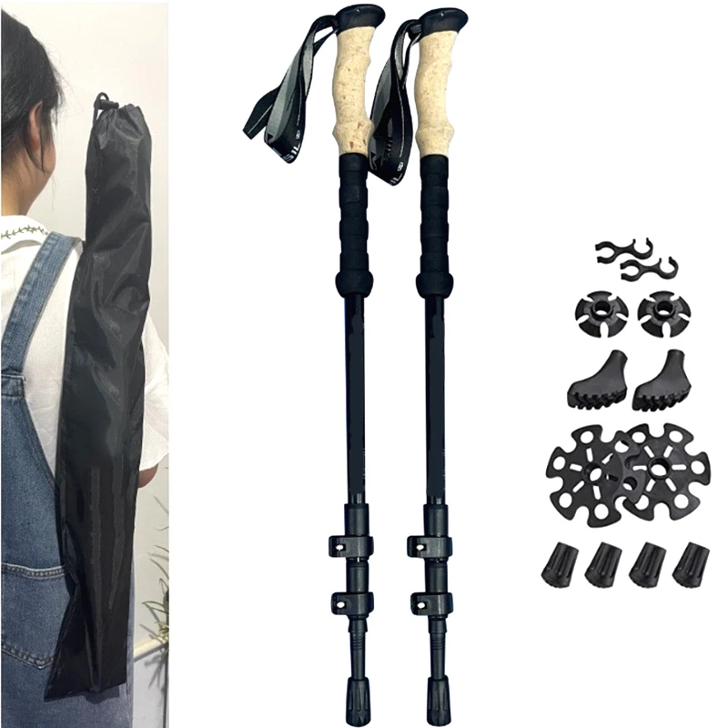 Outer Lock 6061 Aluminum Alloy Simulate Cork Handle Telescopic Climbing Stick