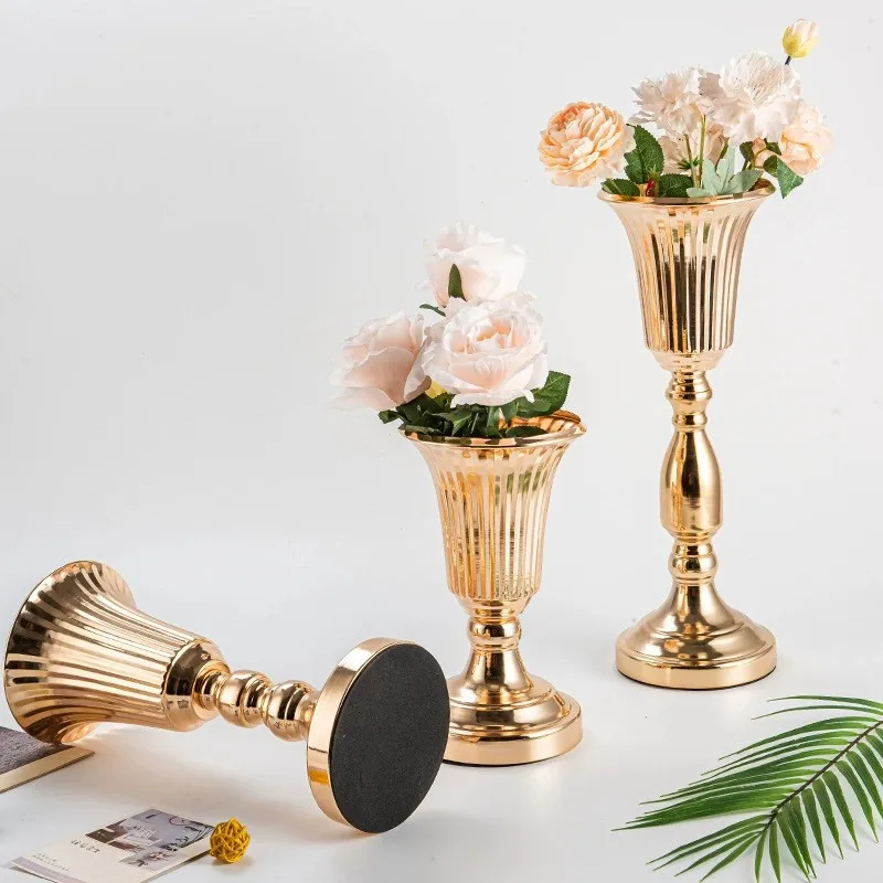 nordic Luxury wedding centerpieces trumpet vase tabletop artifical flower vase decorative gold metal vase