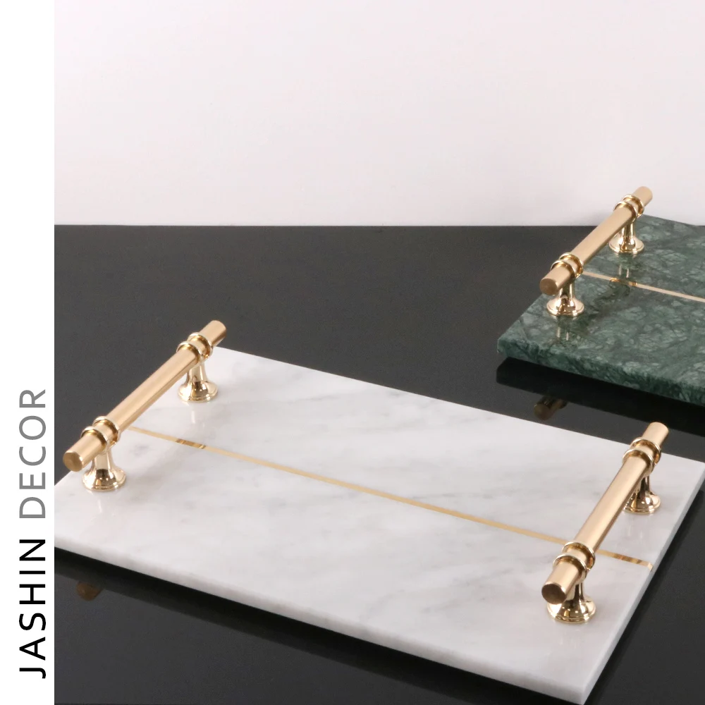 Promade Light Luxury European Hotel Durable Metal Marble Catering Tray